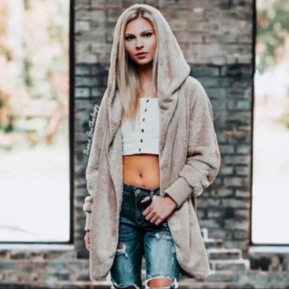 Cozy Open Front Pocket Hoodie Oversized Cardigan - Picture 5 of 5